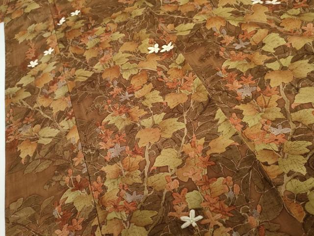 平和屋着物●上質な紬 手描き 枝花文 正絹 逸品 AABH7246cs