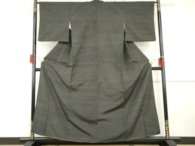 平和屋着物●上質な紬 縞 黒地 正絹 逸品 AABH7252cs