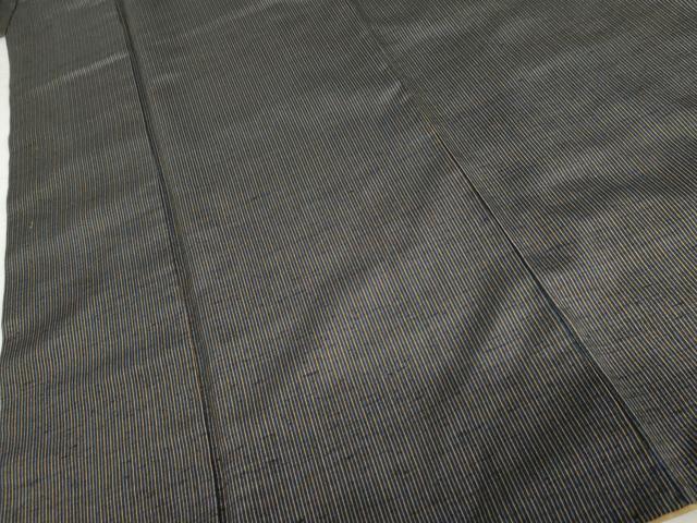 平和屋着物●上質な紬 縞 黒地 正絹 逸品 AABH7252cs