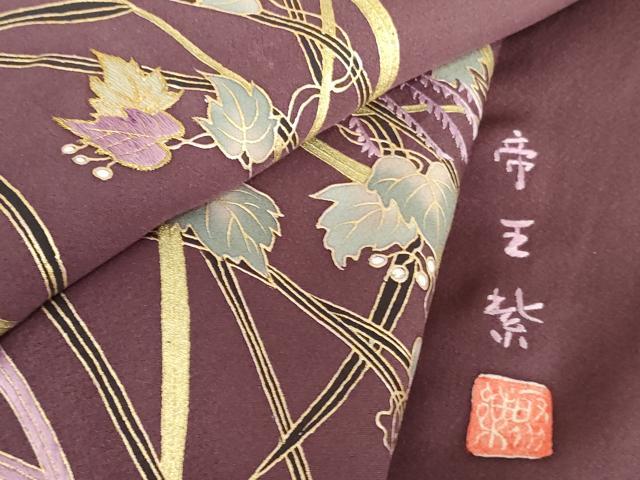 平和屋着物●京の名門 じゅらく謹製 帝王紫 訪問着 刺繍 薄文 金糸 金彩 正絹 逸品 AABH7260cs