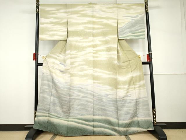 平和屋着物●十日町友禅作家 林静穂 訪問着 霞文 暈し染め 銀通し地 正絹 逸品 未使用 AABH7264cs