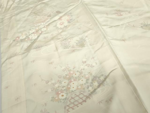 平和屋着物●長襦袢 袷 手描き 風景草花文 さが美扱い 正絹 逸品 AABH7267cs