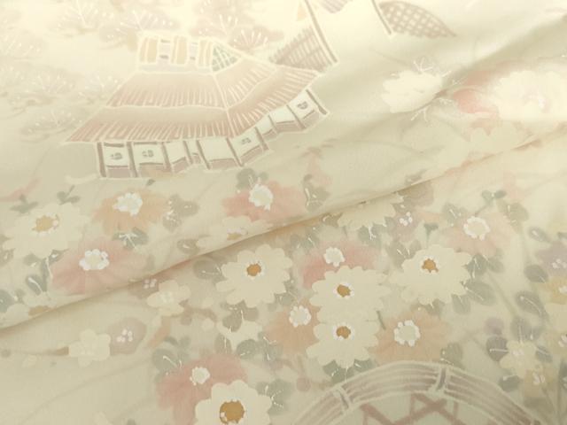 平和屋着物●長襦袢 袷 手描き 風景草花文 さが美扱い 正絹 逸品 AABH7267cs