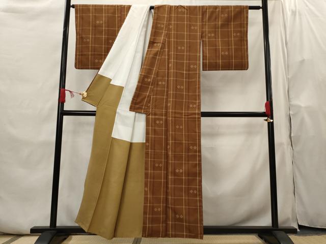 平和屋着物■上質な紬 格子 正絹 逸品 AABH7297st