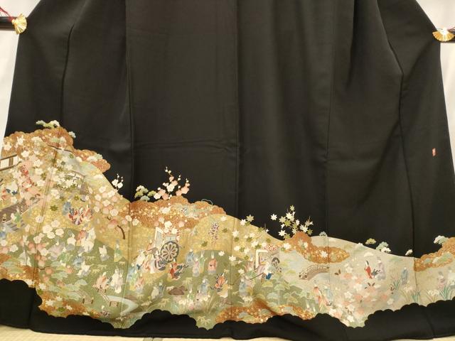 平和屋着物■豪華黒留袖 人物風景文 金彩 正絹 逸品 AABH7319st