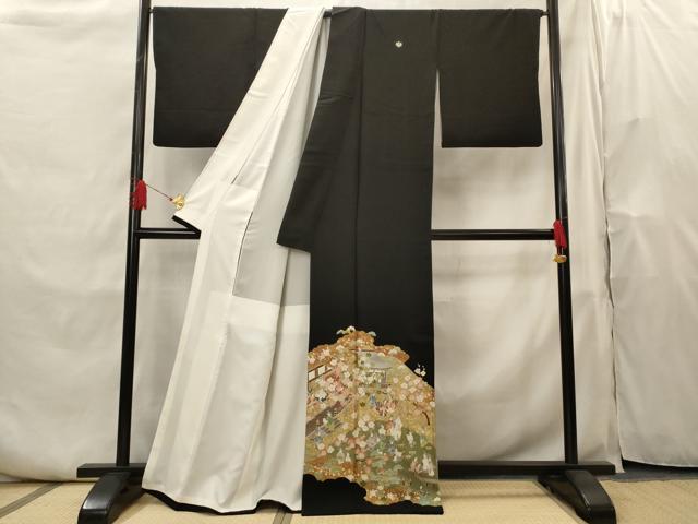 平和屋着物■豪華黒留袖 人物風景文 金彩 正絹 逸品 AABH7319st