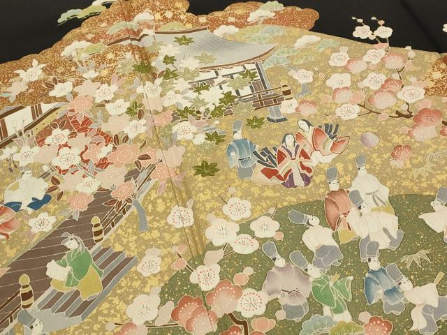 平和屋着物■豪華黒留袖 人物風景文 金彩 正絹 逸品 AABH7319st