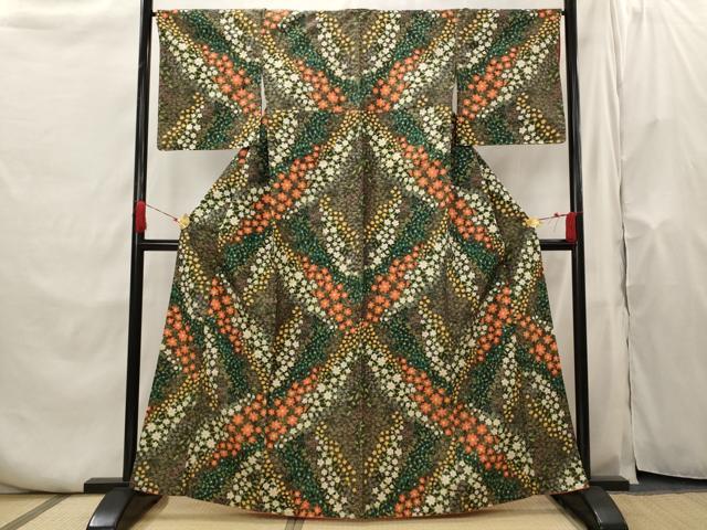 平和屋着物■上質な紬 草花文 正絹 逸品 AABH7322st