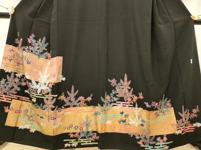 平和屋着物■豪華黒留袖 作家物 草花文 金糸 金彩 正絹 逸品 AABH7336st