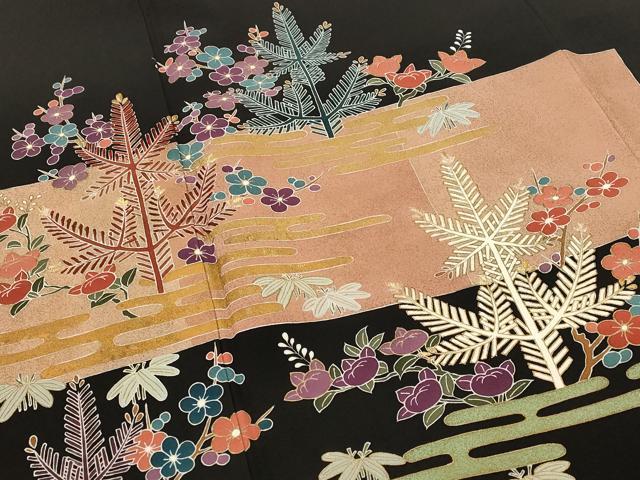 平和屋着物■豪華黒留袖 作家物 草花文 金糸 金彩 正絹 逸品 AABH7336st