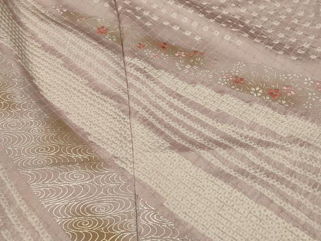 平和屋着物■訪問着 絞り 刺繍 草花文 金銀彩 正絹 逸品 AABH7337st