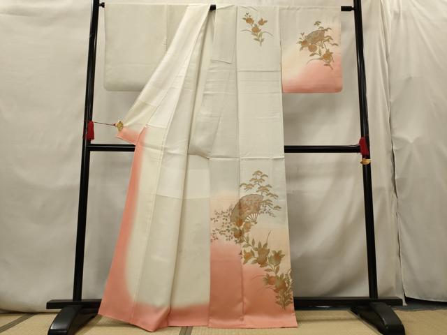 平和屋着物■訪問着 作家物 螺鈿 扇面花文 暈し染め 金彩 正絹 逸品 AABH7354st