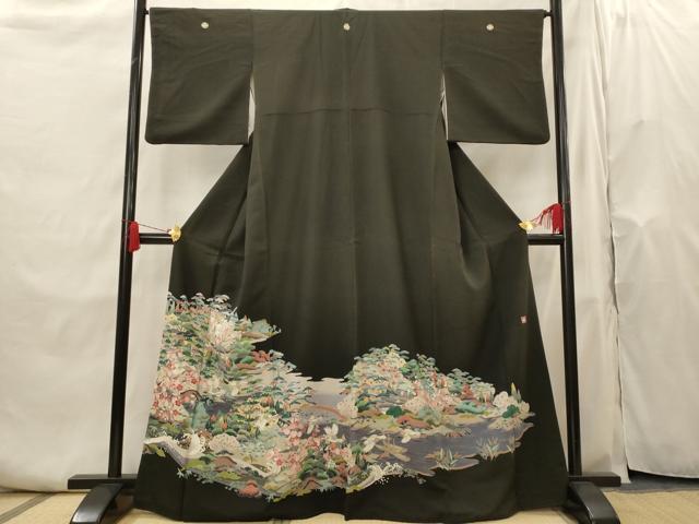 平和屋着物■豪華黒留袖 風景飛鶴花文 正絹 逸品 AABH7355st