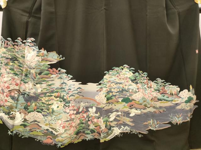 平和屋着物■豪華黒留袖 風景飛鶴花文 正絹 逸品 AABH7355st