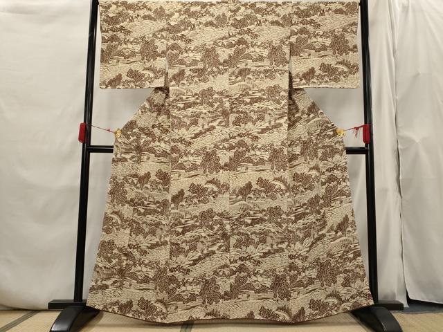 平和屋着物■上質な小紋 型染め 人物風景文 正絹 逸品 AABH7369st