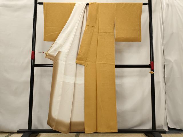 平和屋着物■上質な色無地 紋意匠 山吹茶色 正絹 逸品 AABH7370st