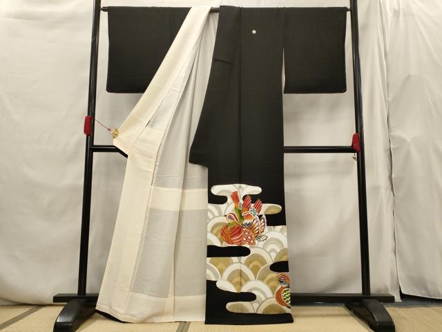 平和屋着物■豪華黒留袖 駒刺繍 群れ鳥 金彩 正絹 逸品 AABH7384st