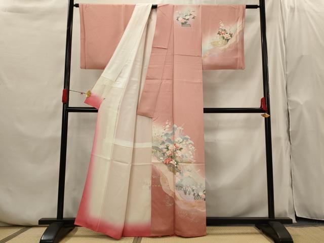 平和屋着物■訪問着 草花文 暈し染め 金彩 小田急百貨店扱い 正絹 逸品 AABH7390st