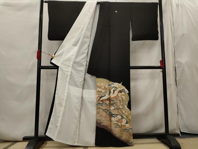 平和屋着物■豪華黒留袖 駒刺繍 扇面飛鶴花文 暈し染め 金彩 正絹 逸品 AABH7399st