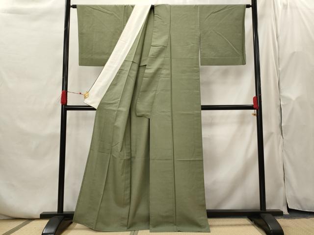 平和屋着物▽上質な紬 単衣 色無地 鶸茶色 正絹 逸品 AABH7431st