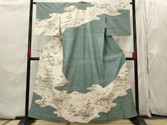 平和屋着物▽本場大島紬　単衣　流水花文　正絹　逸品　AABE5672fy 平和屋着物○本場大島紬 白大島 9マルキ 流水草花文 正絹 逸品 未使用