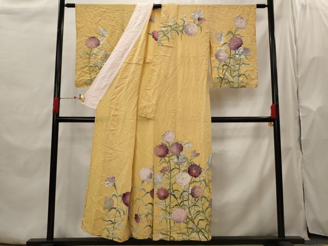 平和屋着物▽訪問着 単衣 手描き 草花文 金銀彩 正絹 逸品 AABH7440st