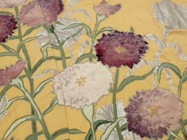 平和屋着物▽訪問着 単衣 手描き 草花文 金銀彩 正絹 逸品 AABH7440st