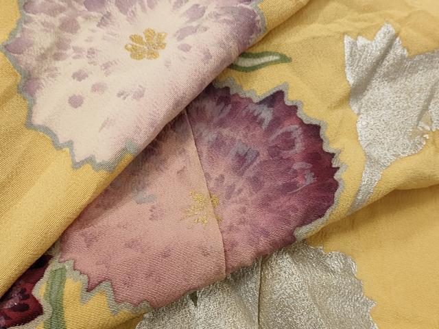 平和屋着物▽訪問着 単衣 手描き 草花文 金銀彩 正絹 逸品 AABH7440st