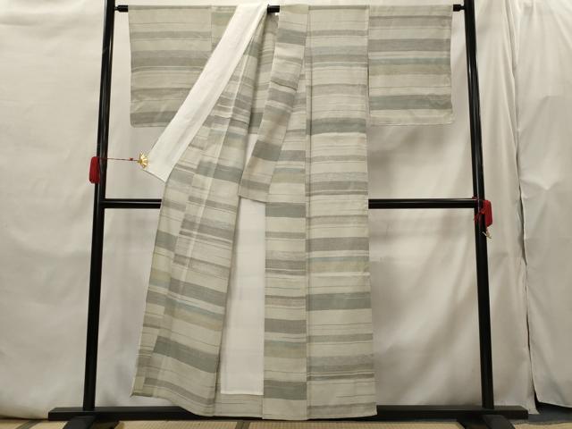平和屋着物▽お召 単衣 横段文 正絹 逸品 AABH7441st