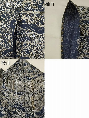 平和屋着物▽上質な小紋 単衣 紬地 風景花文 正絹 逸品 AABH7447st