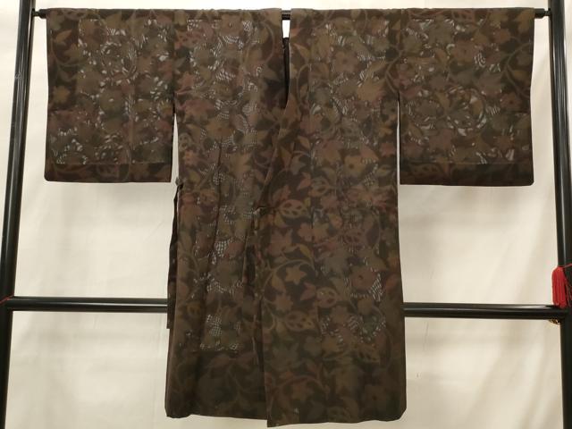 平和屋着物▽道中着 スリーシーズン 春夏秋 塵除け 草花文紗 正絹 逸品 AABH7448st