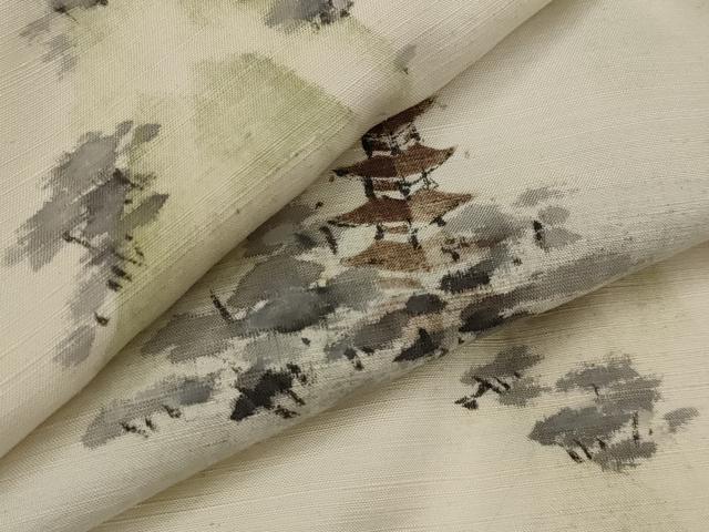 平和屋着物▽上質な紬 単衣 遠山文 正絹 逸品 AABH7455st