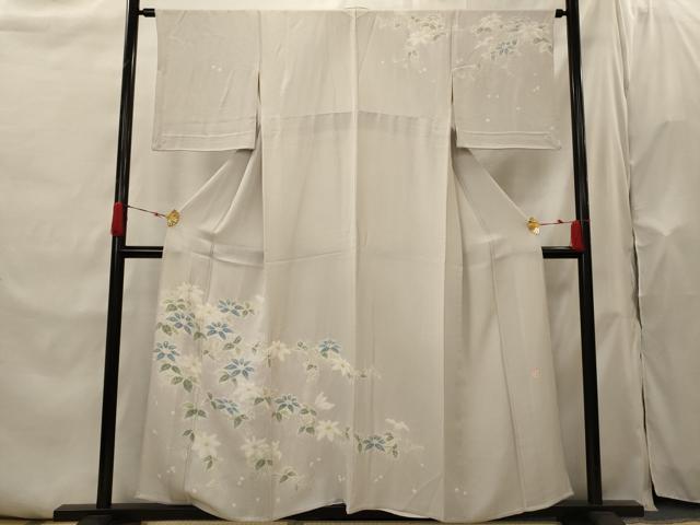平和屋着物▽日本工芸会正会員 福村廣利 絵絞庵 訪問着 単衣 絞り 草花文 正絹 逸品 AABH7457st