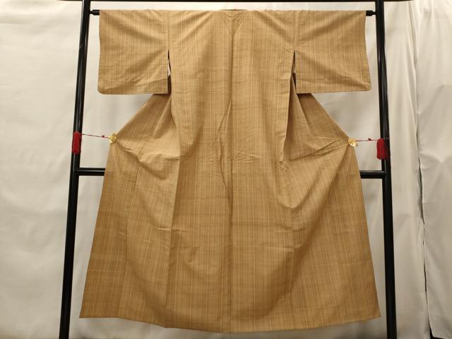 平和屋着物▽上質な紬 単衣 縞 正絹 逸品 AABH7459st