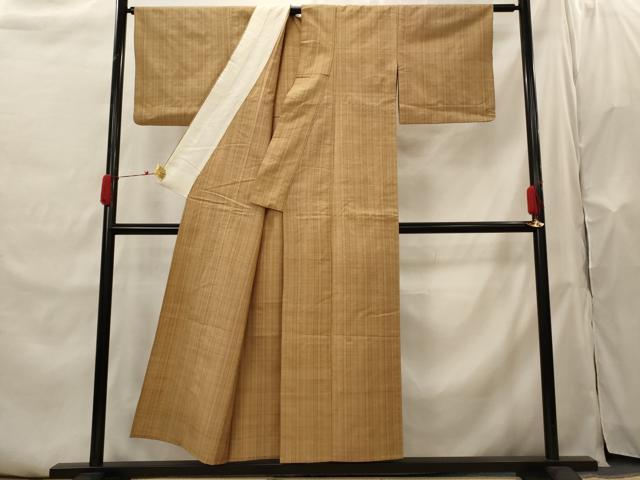 平和屋着物▽上質な紬 単衣 縞 正絹 逸品 AABH7459st