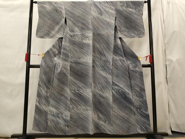 平和屋着物▽上質な小紋 単衣 流水文 鬼しぼ縮緬 正絹 逸品 AABH7462st