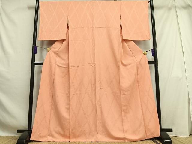 平和屋着物■上質な色無地 吉祥網目地紋 一斤染色 正絹 逸品 AABH7485oa