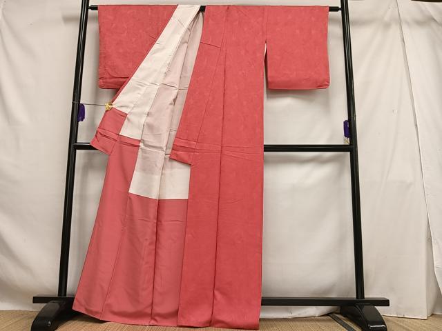 平和屋着物■上質な色無地 色紙地紋 韓紅色 正絹 逸品 AABH7507oa