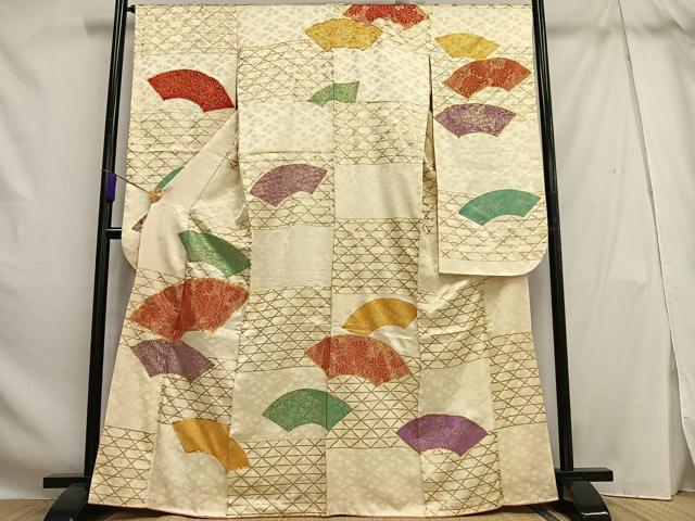 平和屋着物■豪華振袖 駒刺繍 地紙花文 金彩 正絹 逸品 AABH7519oa