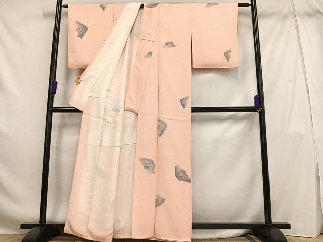 平和屋着物■上質な小紋 地紋起こし 破れ花絵皿文 正絹 逸品 AABH7541oa