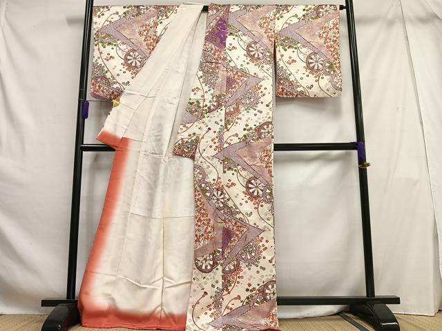 平和屋着物■上質な小紋 源氏車花文 暈し染め 金彩 正絹 逸品 AABH7568oa