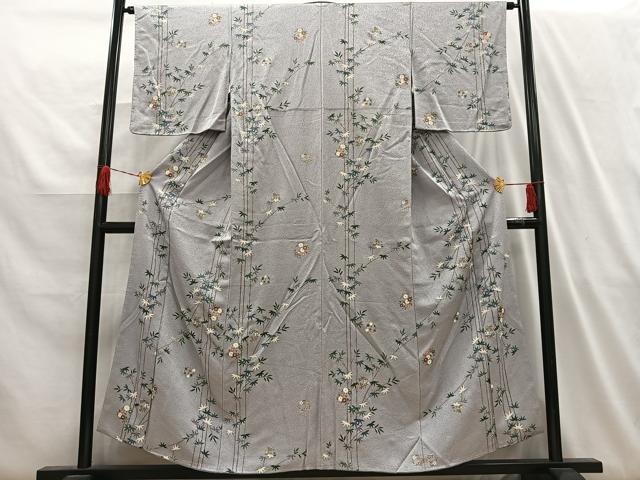 平和屋着物■上質な小紋 笹の葉草花文 金彩 正絹 逸品 AABH7573oa