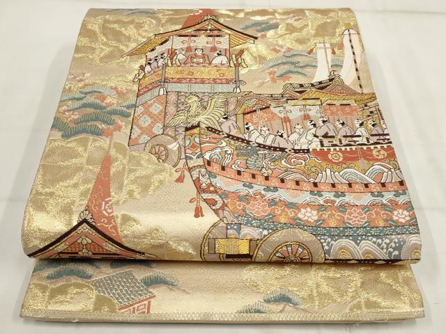 平和屋着物▼六通柄袋帯 九百錦 京洛錦絵巻 金糸 正絹 逸品 AABH7677wj