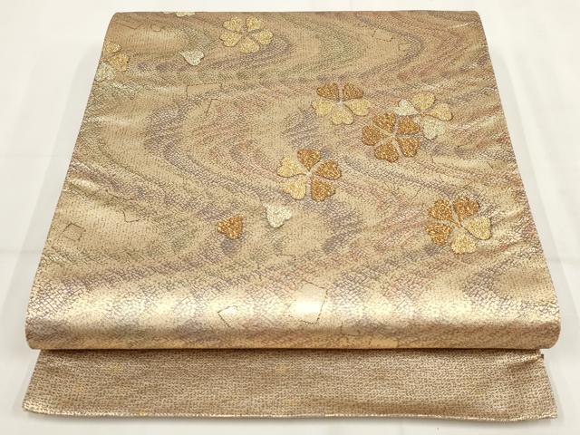 平和屋着物▼六通柄袋帯 流水花文 金糸 正絹 逸品 AABH7756wj