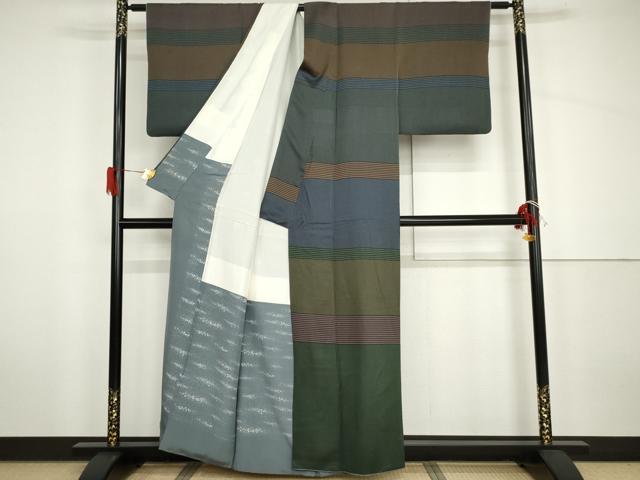平和屋着物●山下晴三 京友禅競技大会受賞 訪問着 横段文 正絹 逸品 AABH7786cs