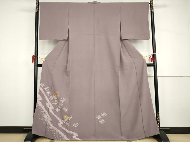 平和屋着物●訪問着 駒刺繍 絞り 飛鶴雪輪松文 金糸 正絹 逸品 AABH7791cs