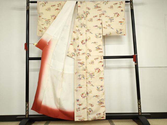 平和屋着物●上質な紬 手描き 飛鶴人物風景文 ゑり善扱い 正絹 逸品 AABH7796cs