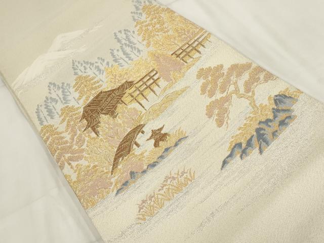 平和屋着物▼綴れ 太鼓柄袋帯 遠山風景樹林文 金銀糸 正絹 逸品 AABH7815wj