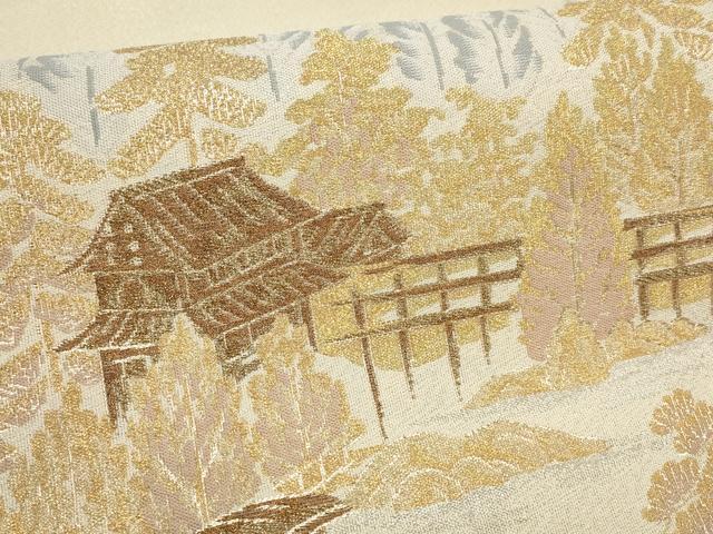 平和屋着物▼綴れ 太鼓柄袋帯 遠山風景樹林文 金銀糸 正絹 逸品 AABH7815wj