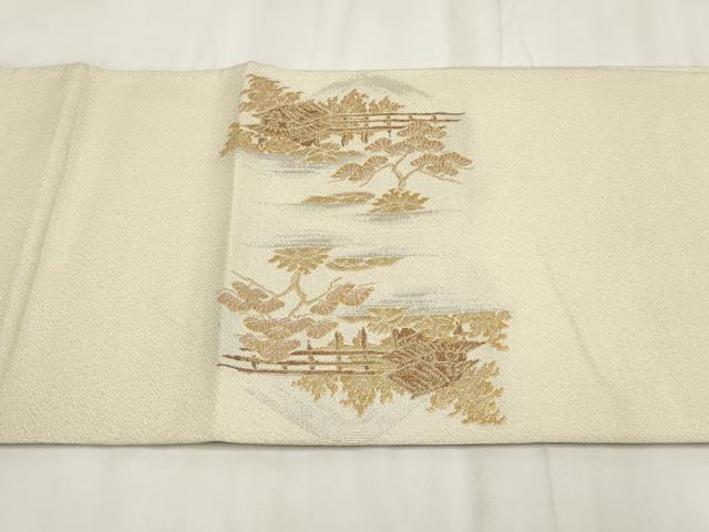 平和屋着物▼綴れ 太鼓柄袋帯 遠山風景樹林文 金銀糸 正絹 逸品 AABH7815wj